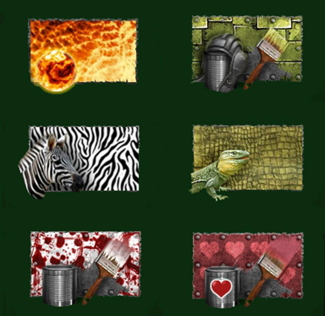 3D坦克中部分2万水晶以下的迷彩图标:从左往右,从上往下,依次是火山迷彩、镀铅迷彩、斑纹迷彩、龙鳞骑士、番茄玛丽、爱你一万年。