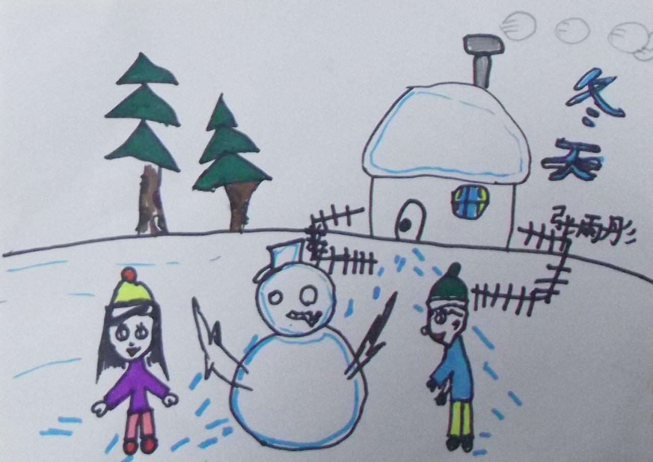 冬天 堆雪人 张雨彤画