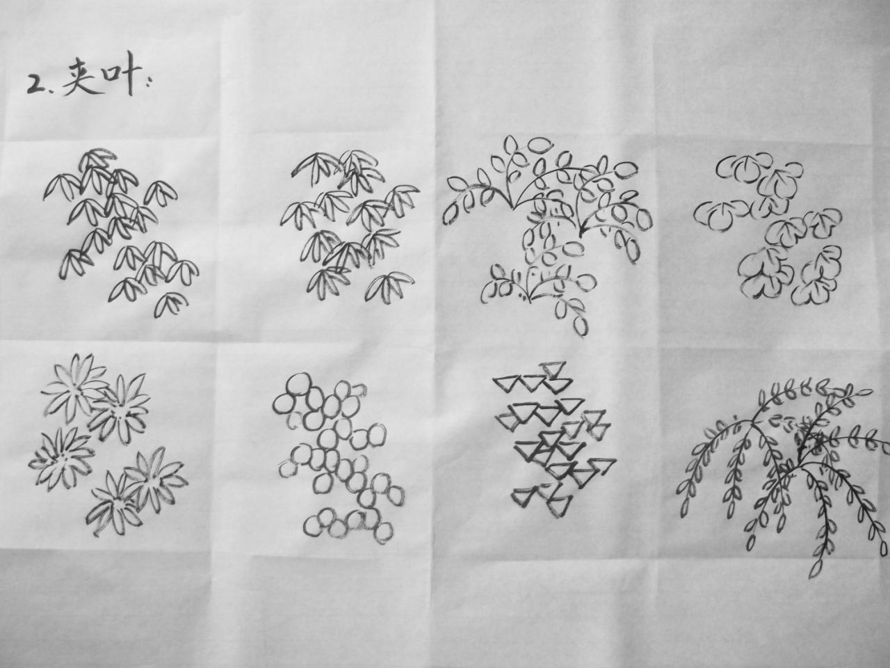 国画山水画中的夹叶示意图