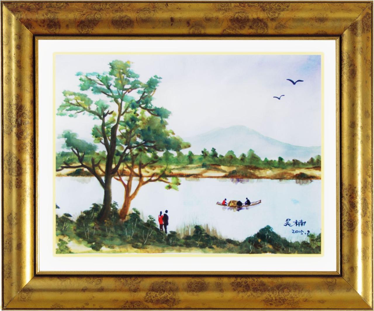 水彩风景画 带画框 吴老师画