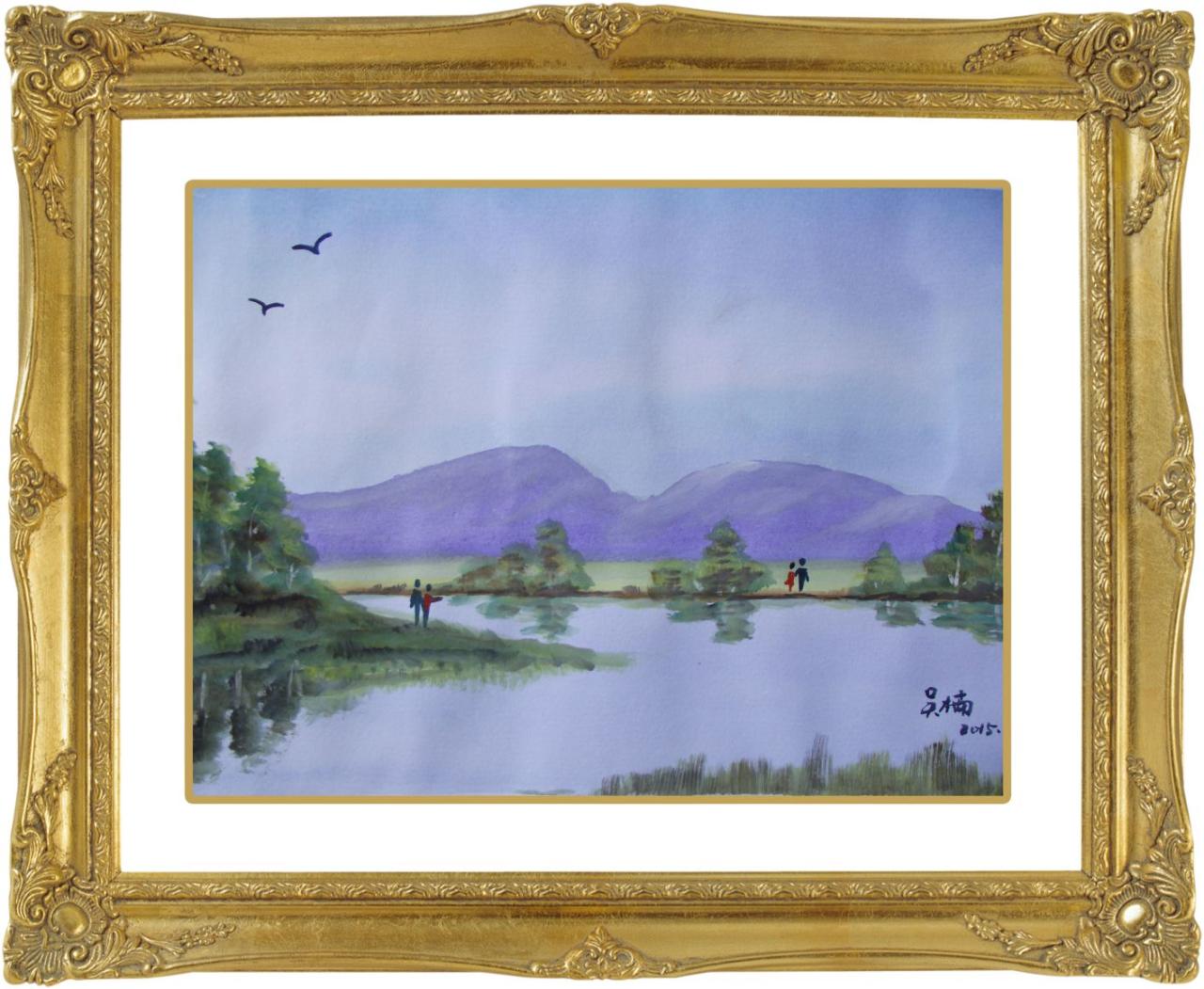 水彩风景画 带画框 吴老师画