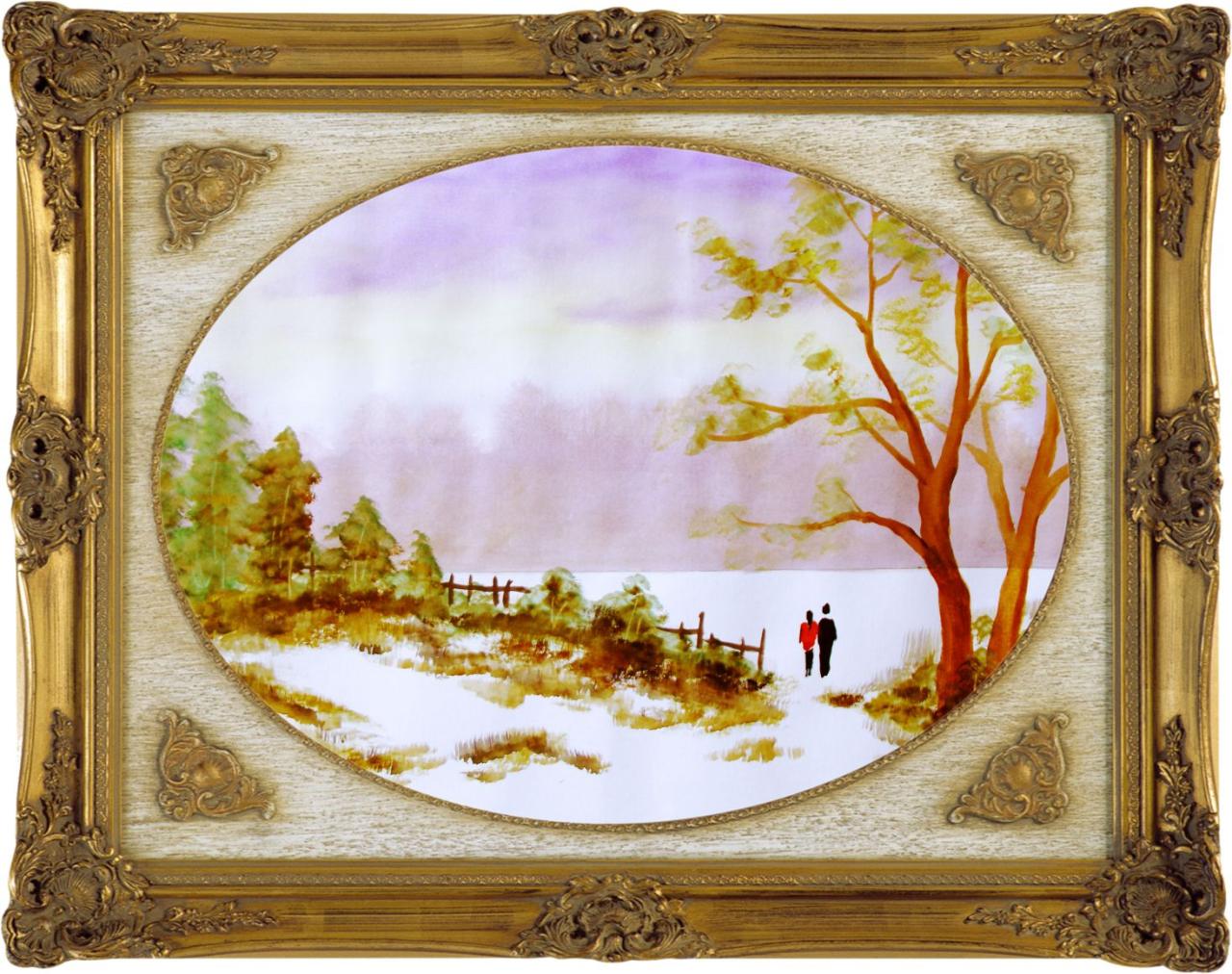 水彩风景画 带画框 吴老师画