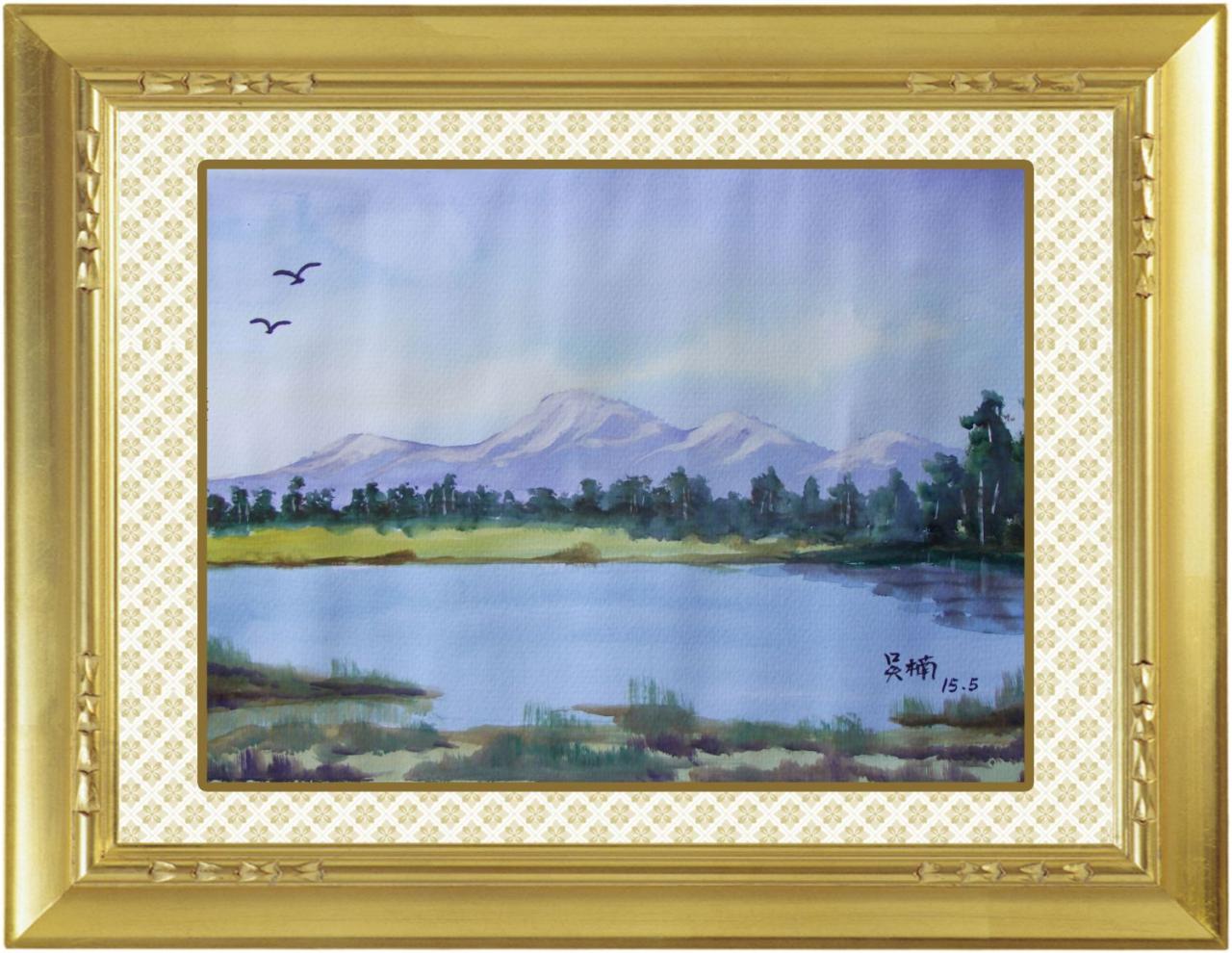 水彩风景画 带画框 吴老师画