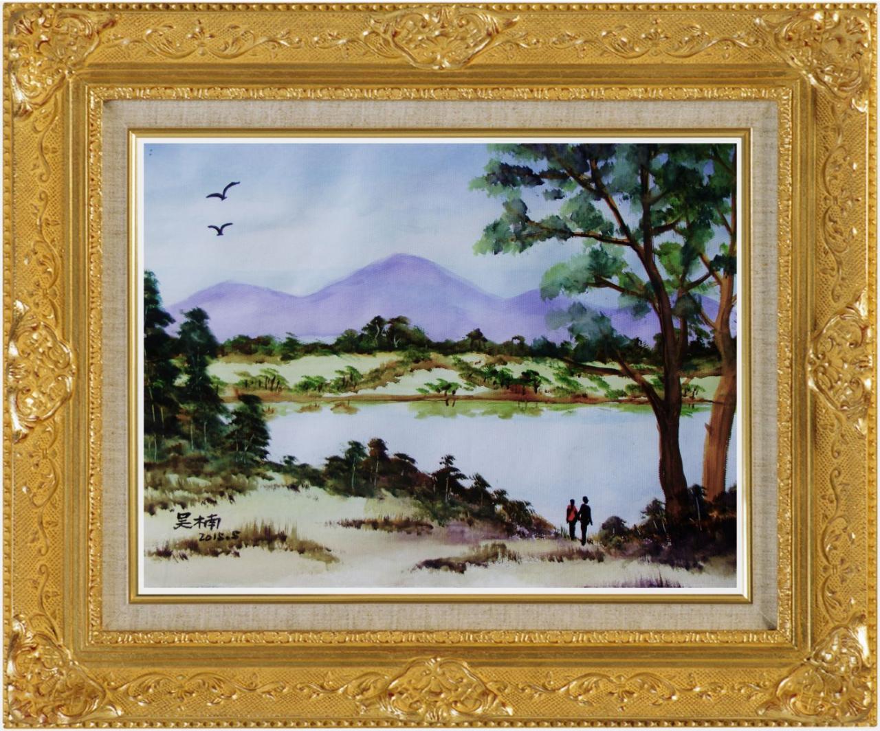 水彩风景画 带画框 吴老师画