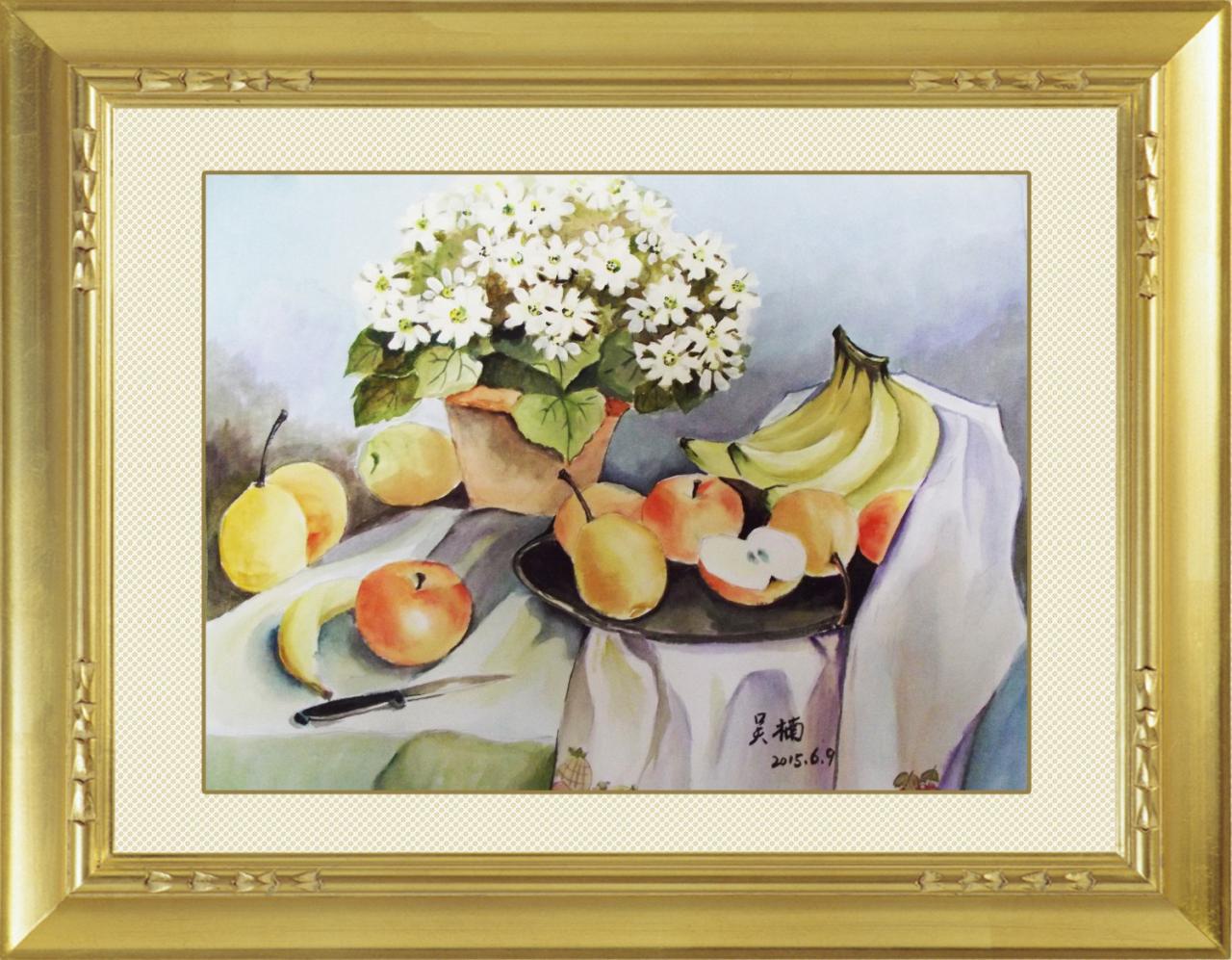 水彩静物画 带画框 吴老师画
