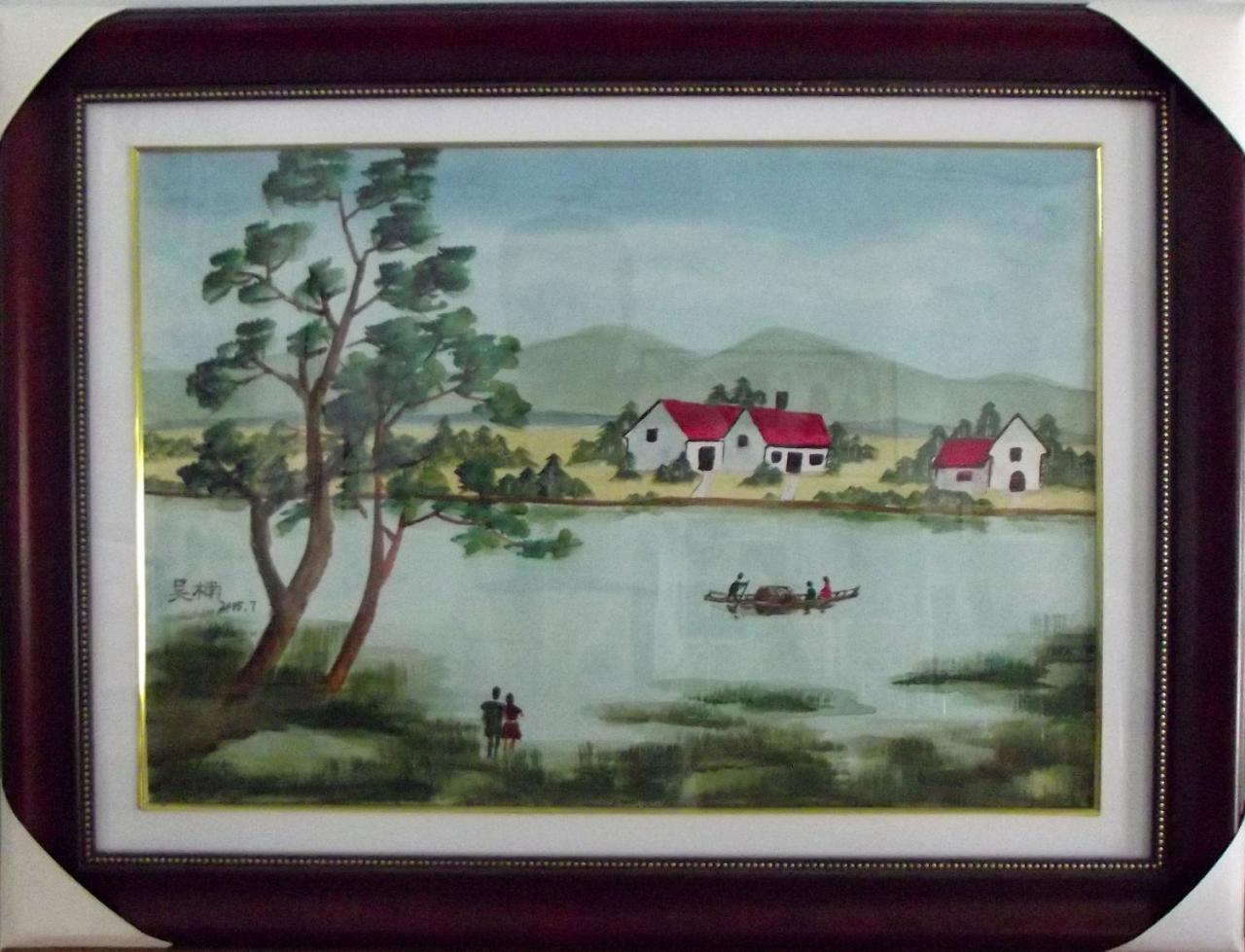 房屋 小船 河流 水彩风景画 吴老师画