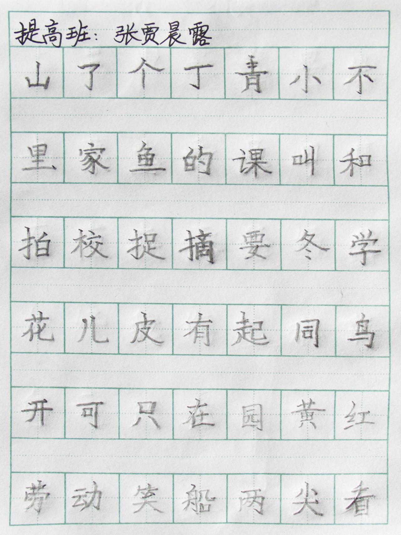 铅笔字 张贾晨露写