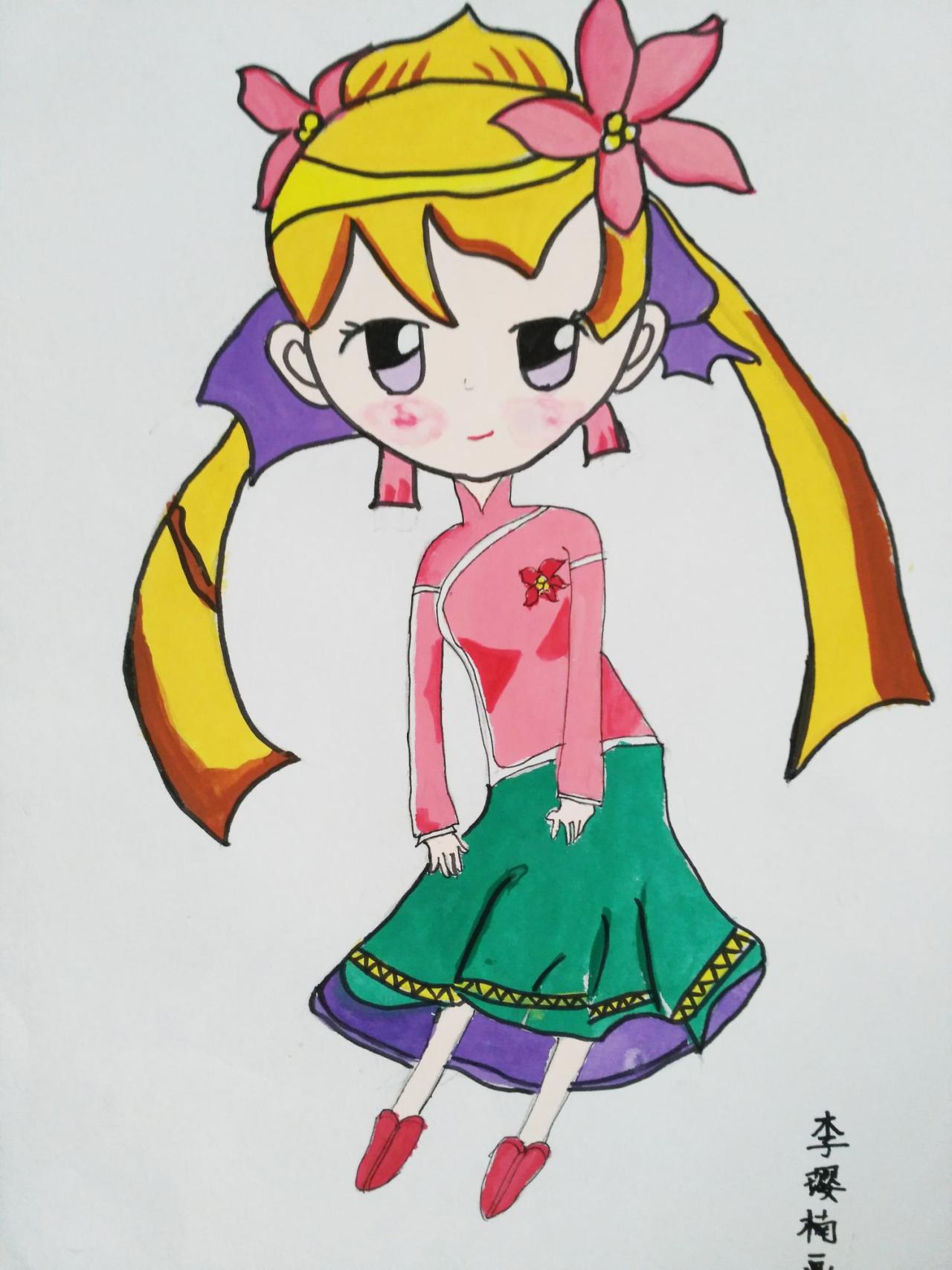 《鹿鼎记》Q版角色若曦 动漫水彩画 李樱楠画