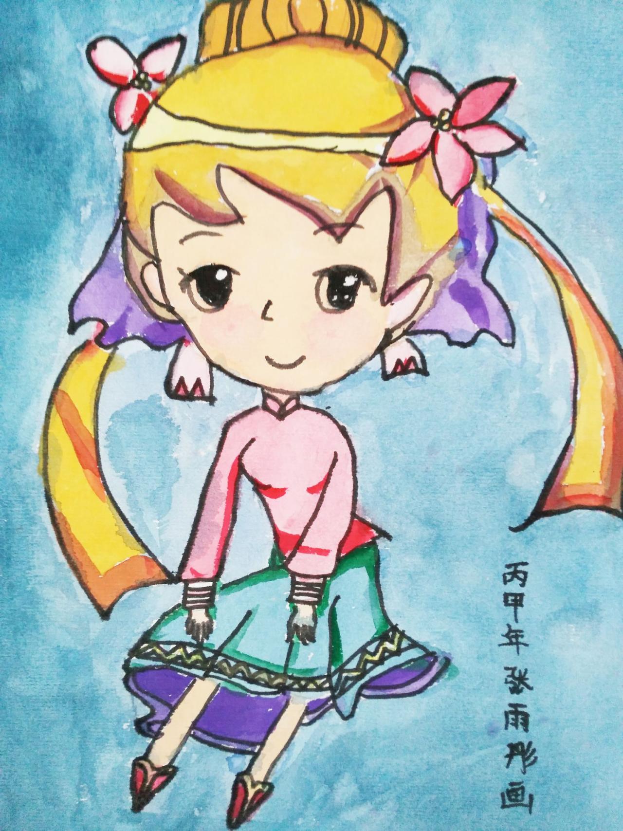 《鹿鼎记》Q版角色若曦 动漫水彩画 张雨彤画