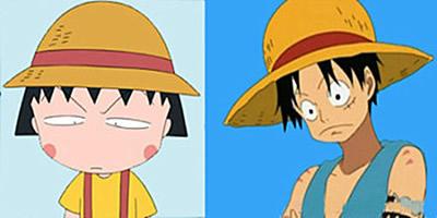 贼王路飞和樱桃小丸子的帽子对比图