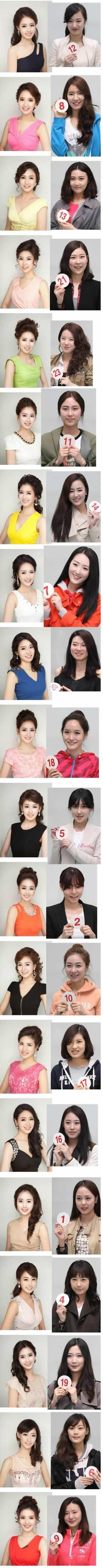 韩国小姐化妆前后对比图