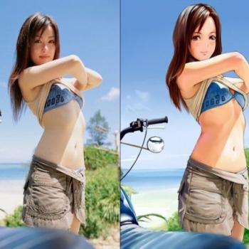 三次元美女和萌化后解上衣对比照