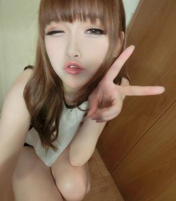 咖啡色头发美女摆v手势pose照片