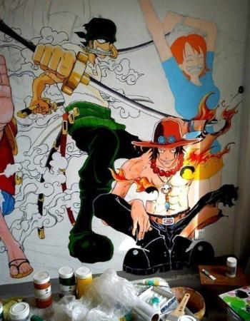 少年给海贼王画像上色步骤中2