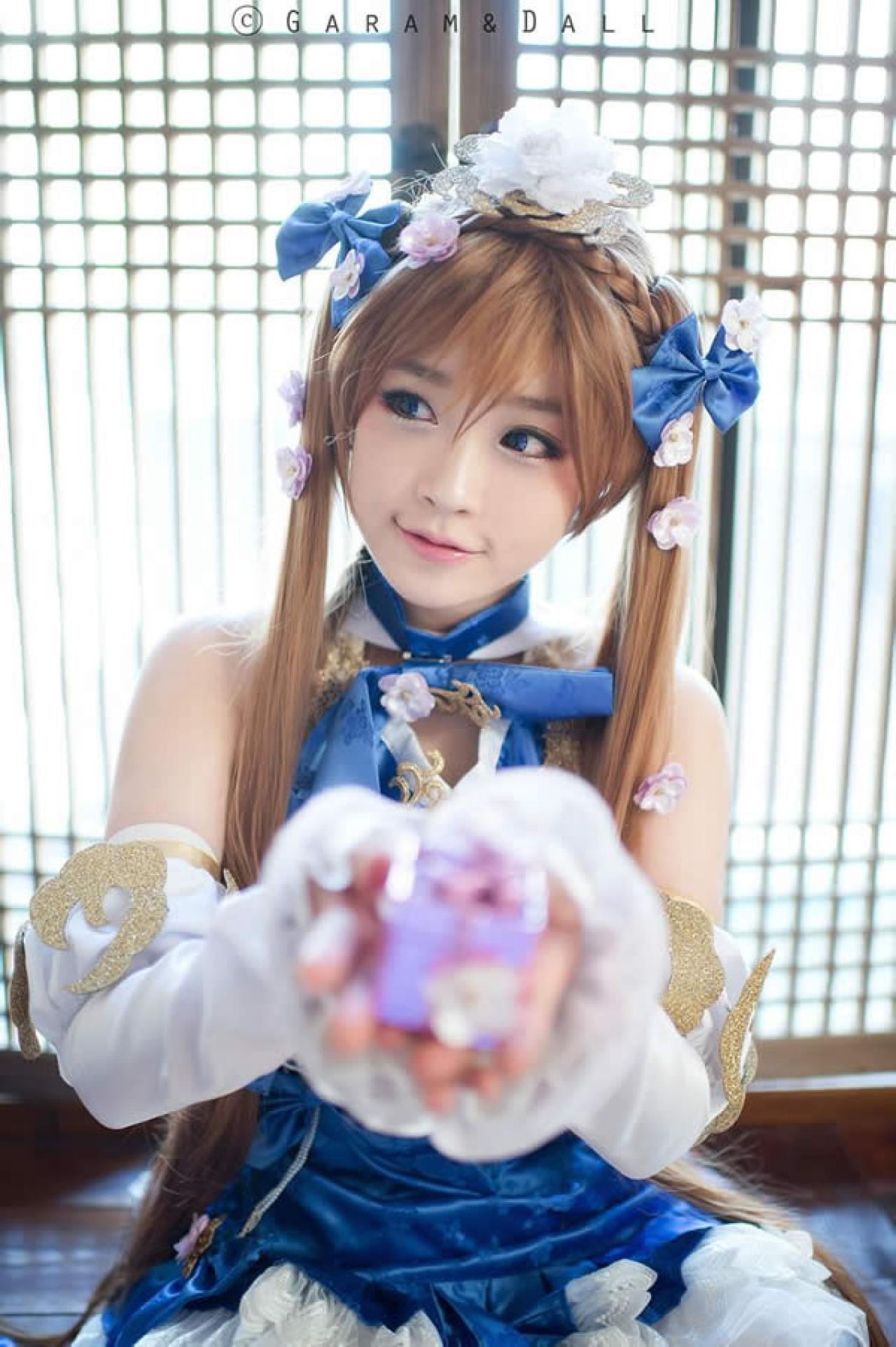 兔娘扩散性百万亚瑟王Cosplay蓝色套装走神照