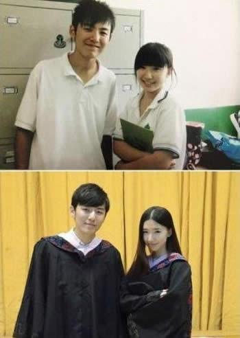 待我长发及腰的来源情侣图，图中的女生从齐肩短发到及腰黑直长发，两位的爱情一直延续至今