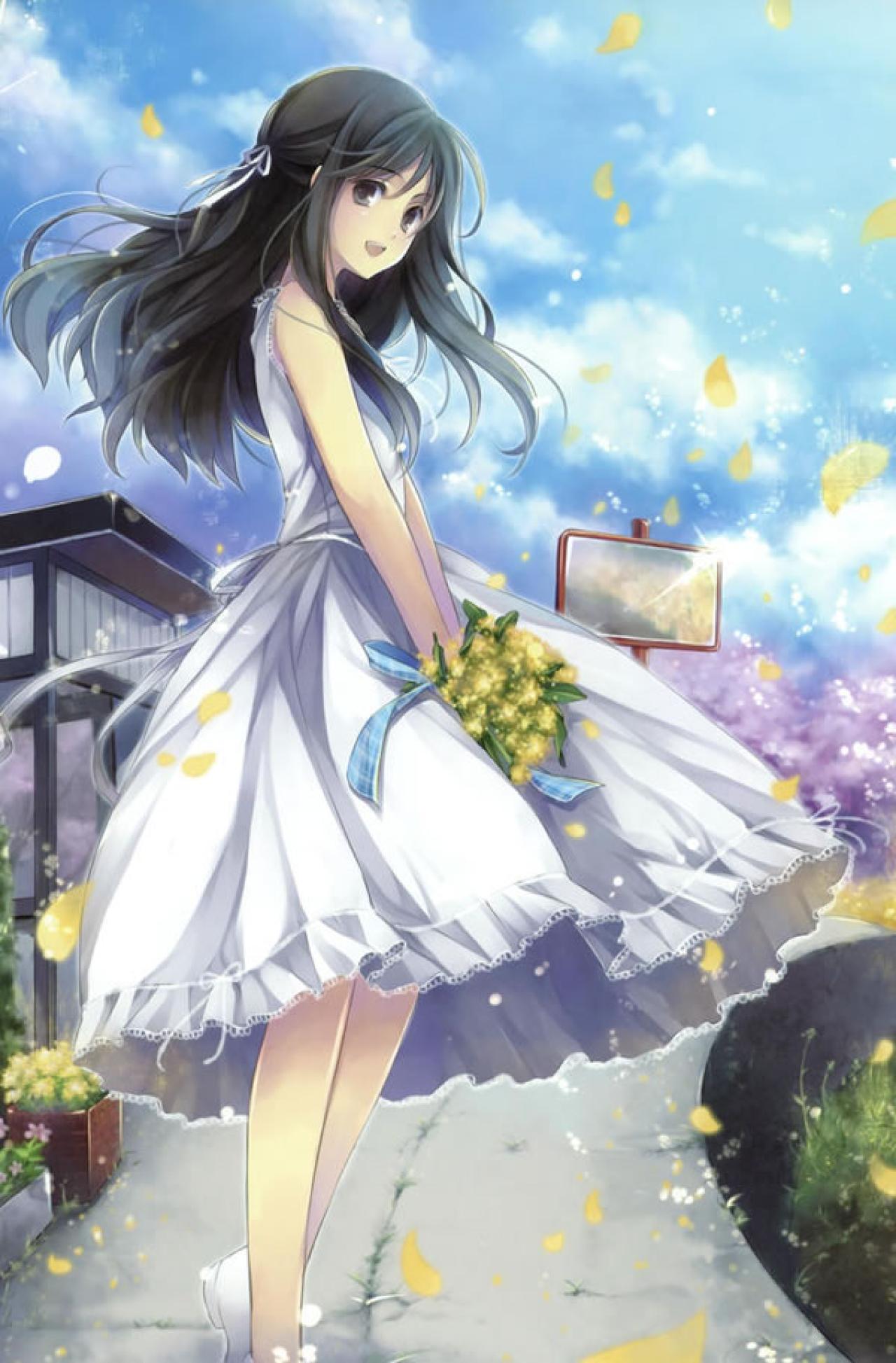 暗恋你是我做过最疯狂的小事配图，一位白衣少女拿束花在等待火车