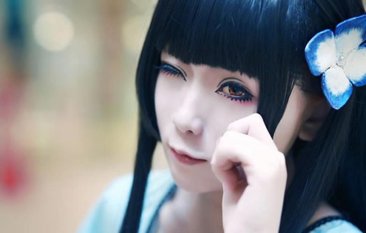 红桑桑Cos散华礼弥睁一只眼闭一只眼脸部特写