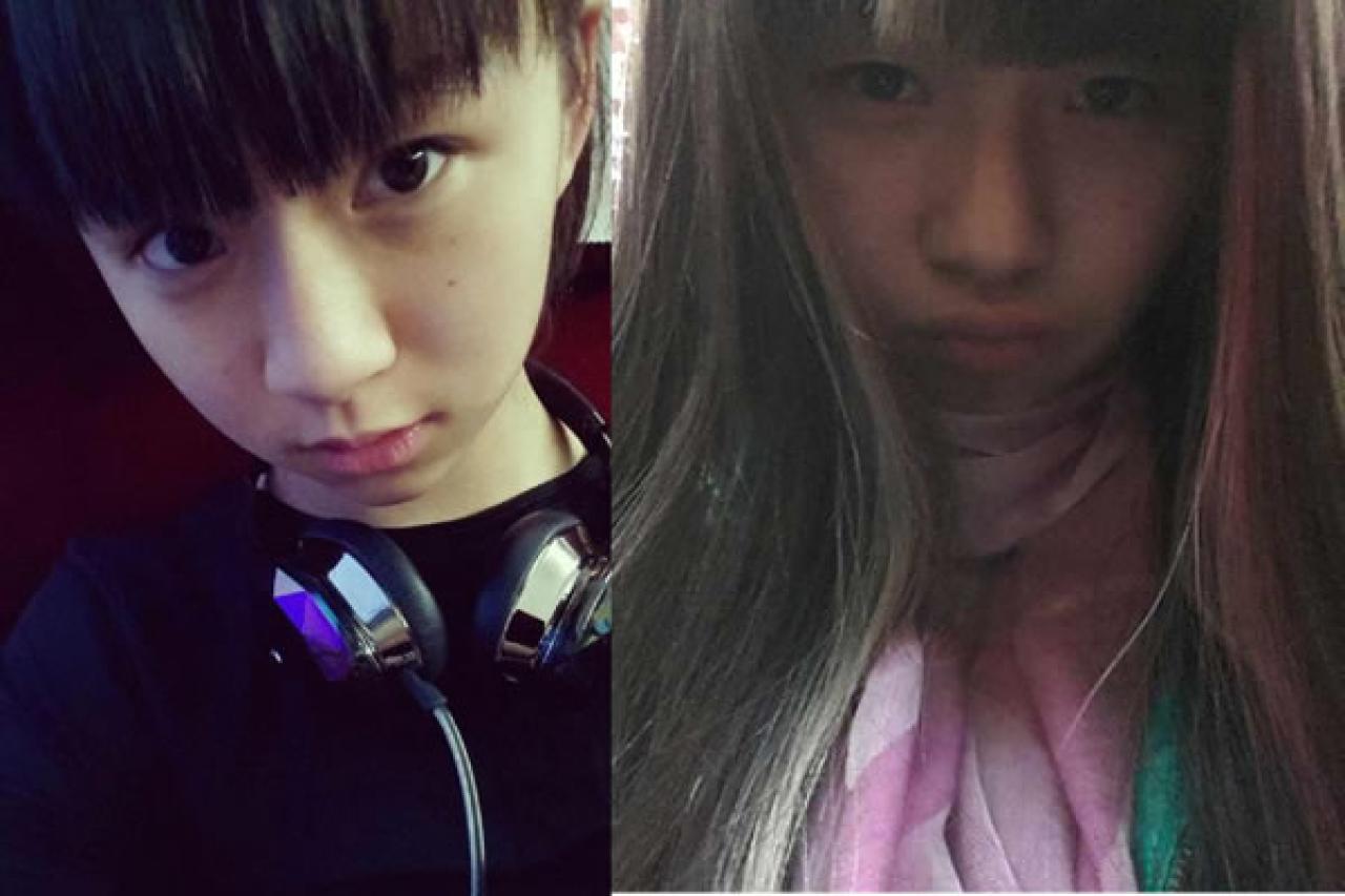 小彩蝶戴着耳机的自拍照