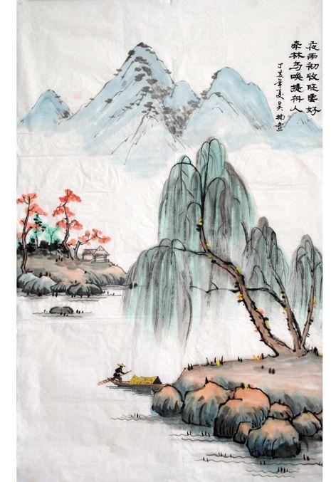 夜雨初收晓云好，牵林与唤提舟人 丁亥年夏 吴楠画