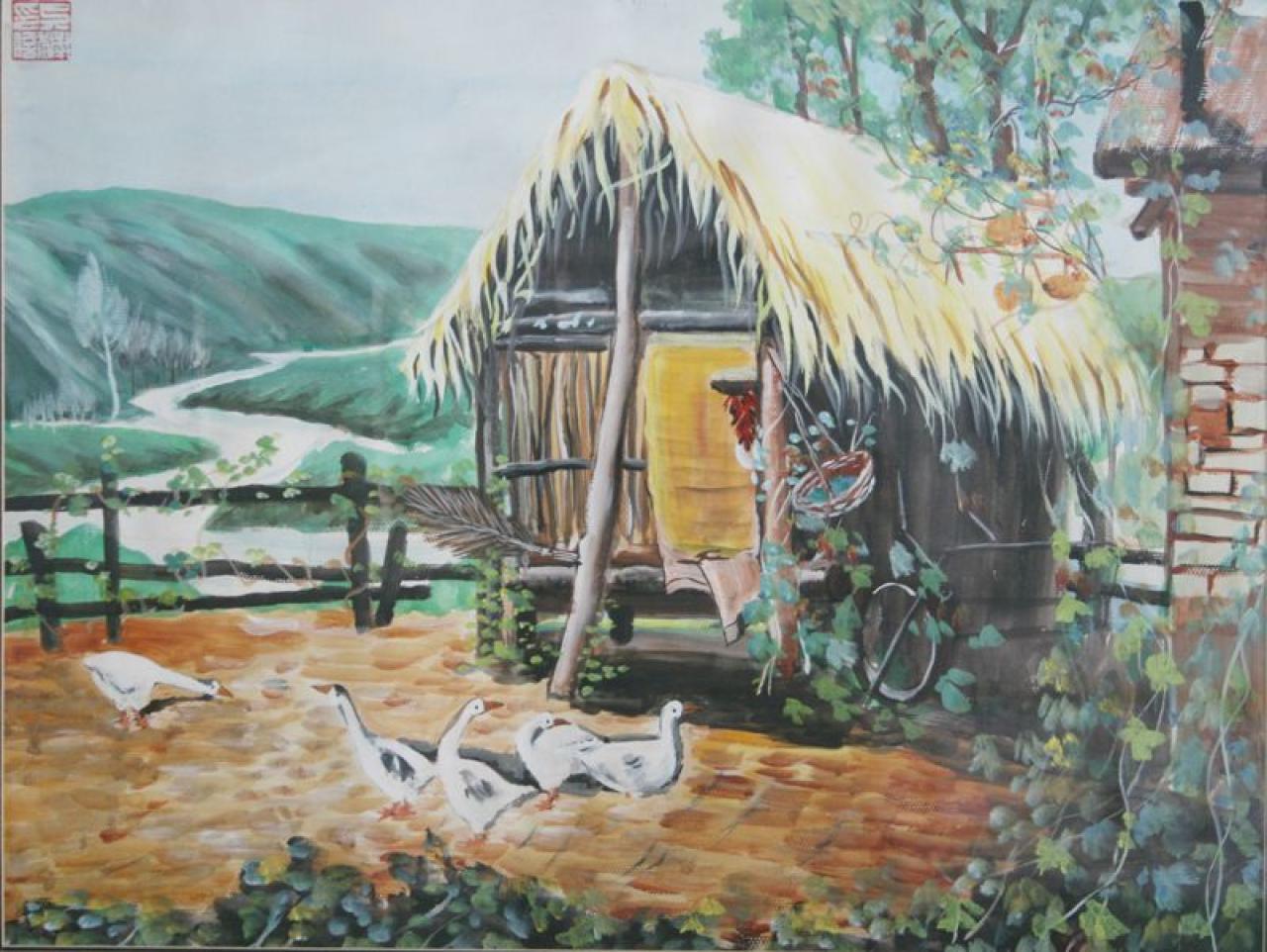 茅草屋 鹅静物组合