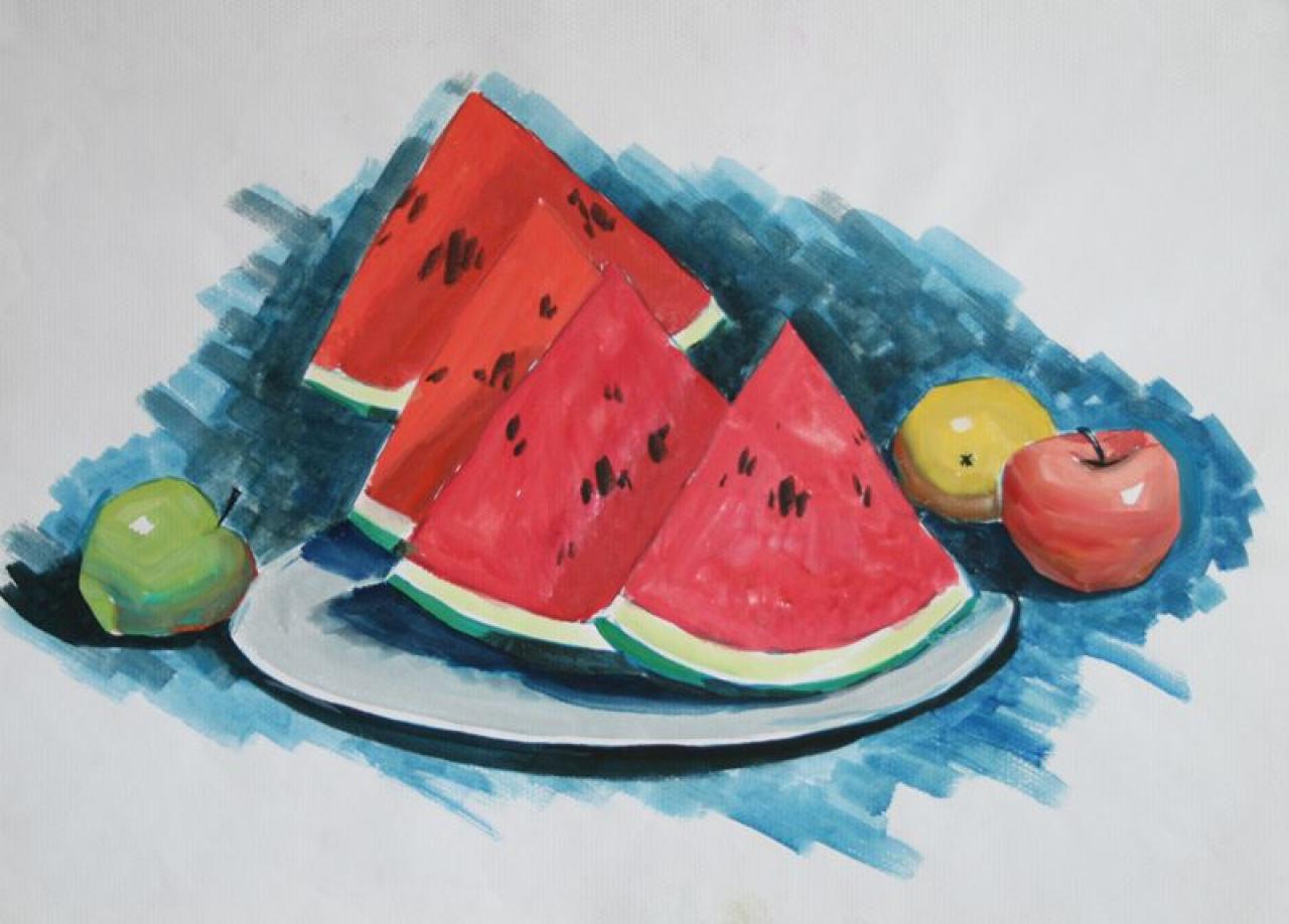 西瓜 盘子 苹果静物组合