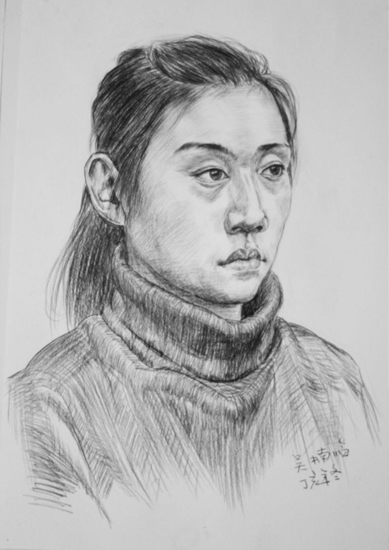 素描 中年女人 吴楠画