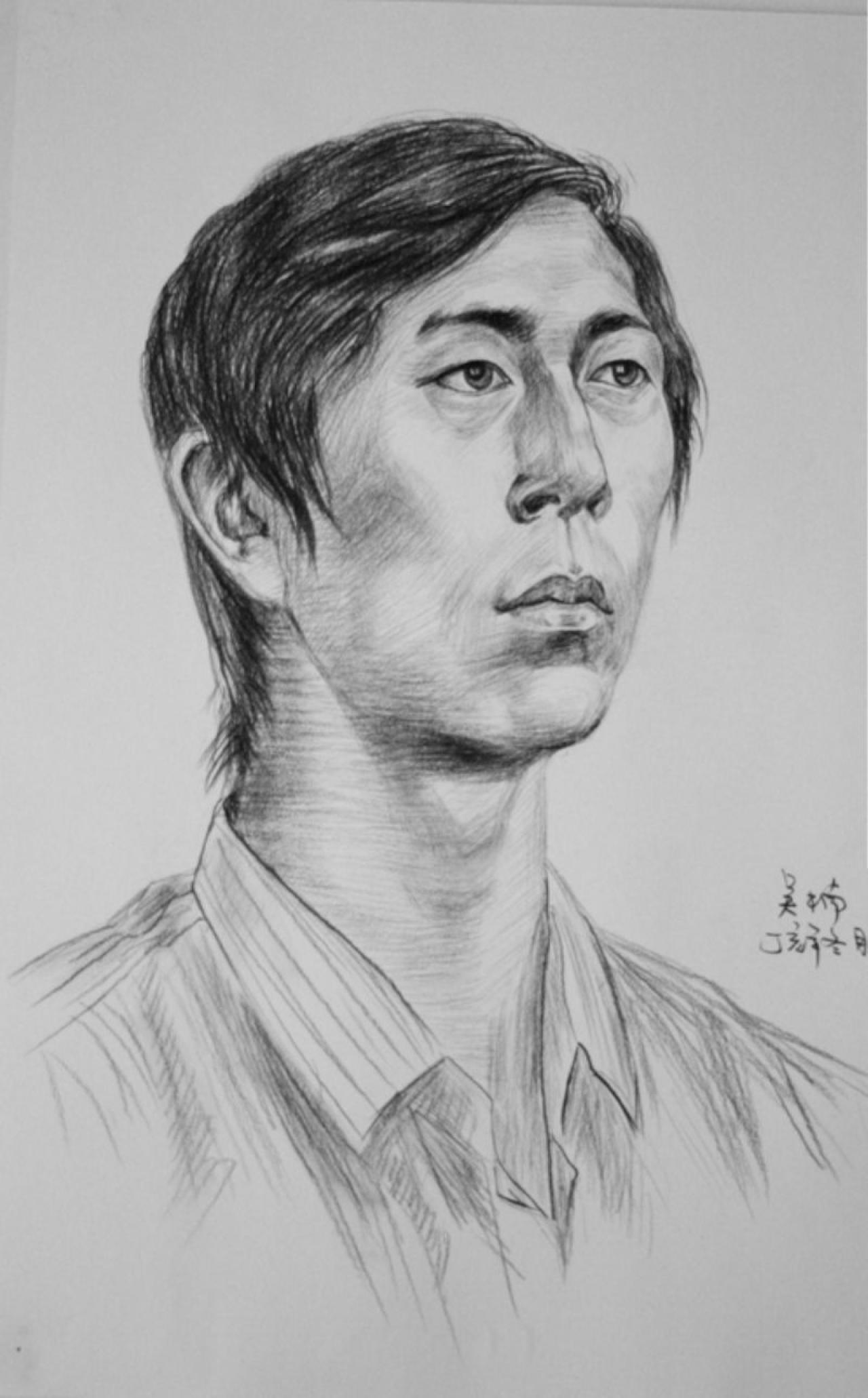 素描 青年男人 丁亥年冬 吴楠画