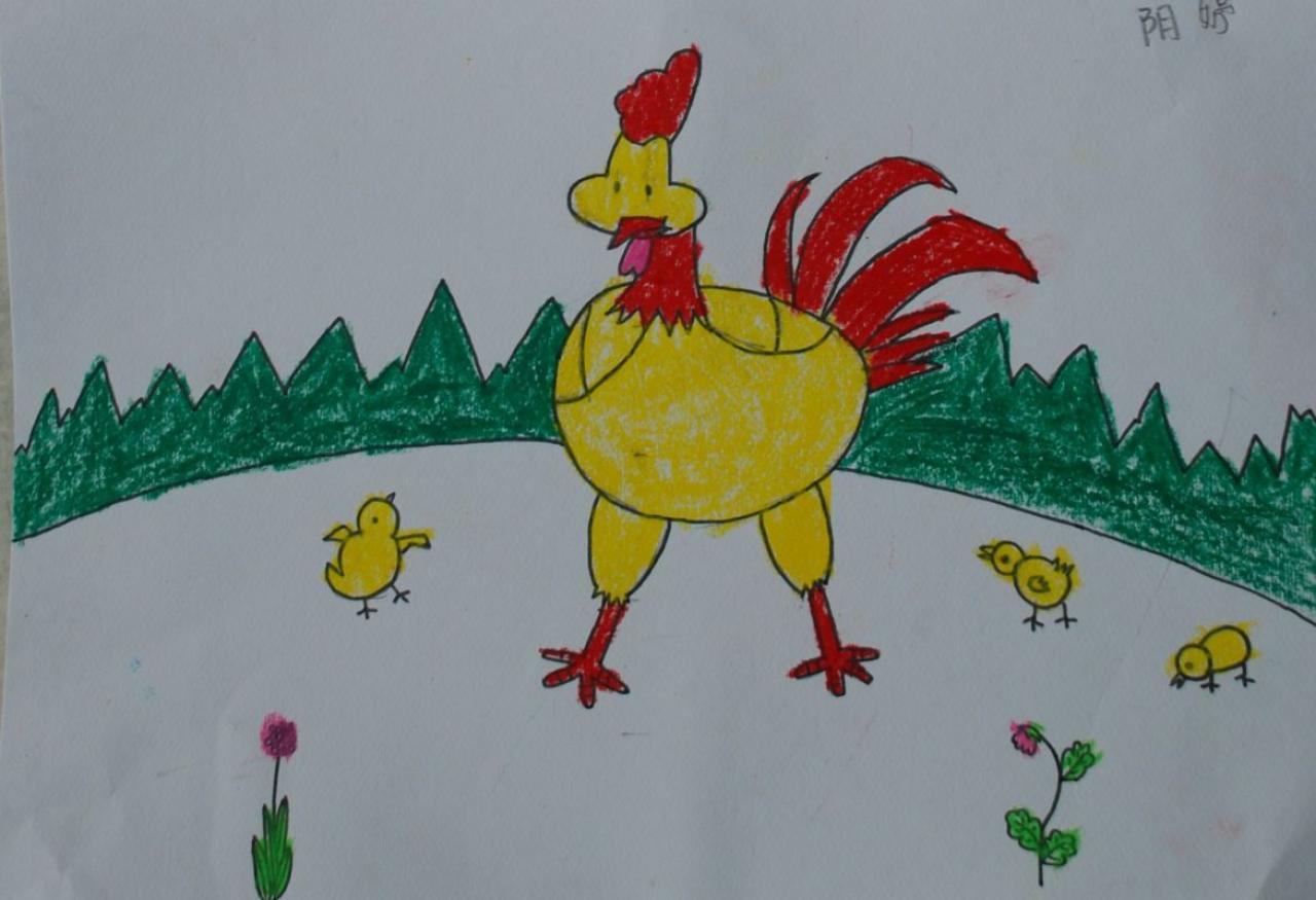 母鸡带小鸡觅食