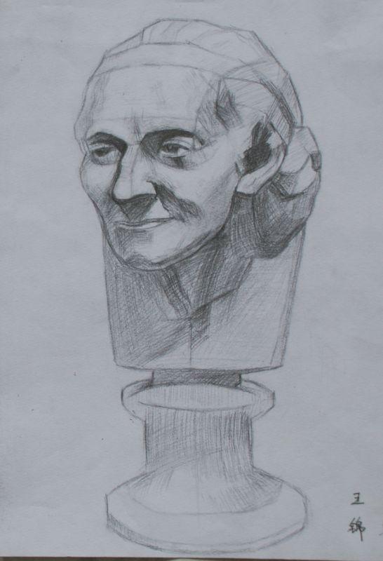 石膏头像老太太 王锦画