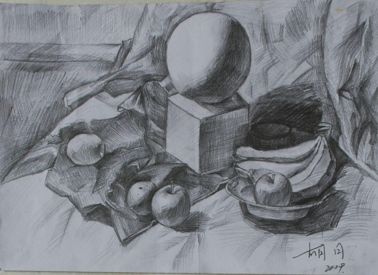 几何石膏 香蕉 苹果 盘子组合 胡月画