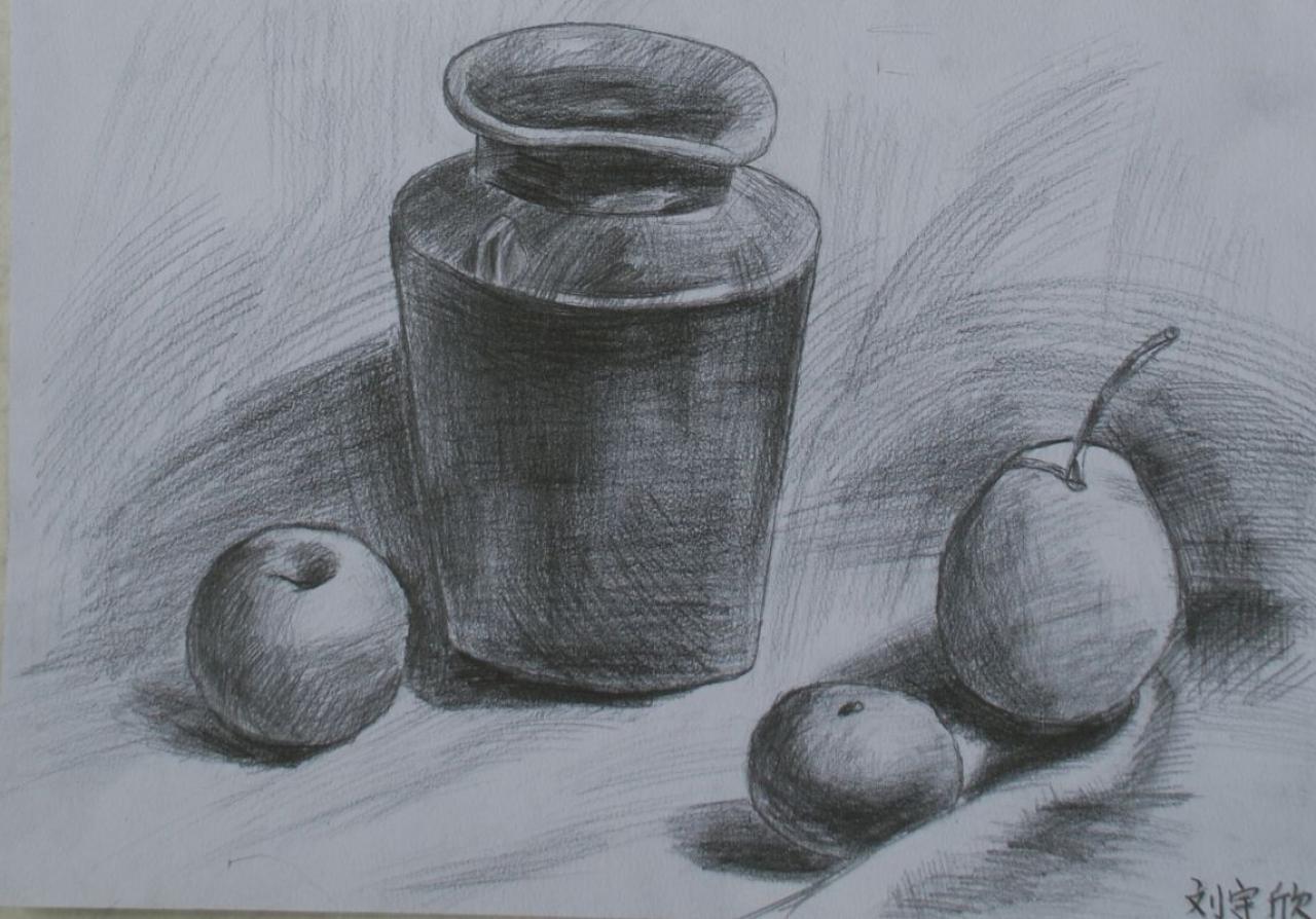 罐子 苹果 梨组合 刘宇欣画