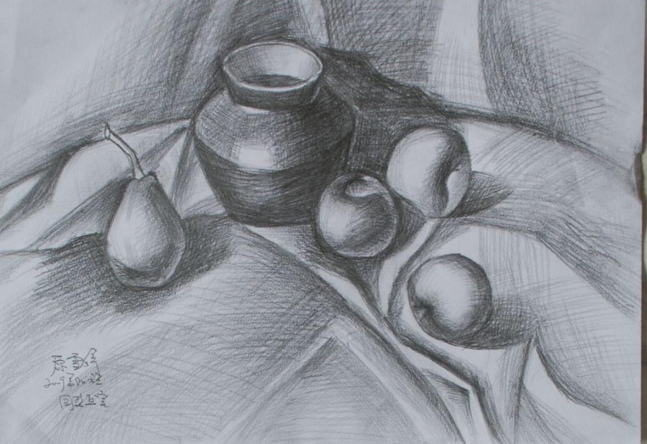 罐子 梨 苹果组合 原雪泽画