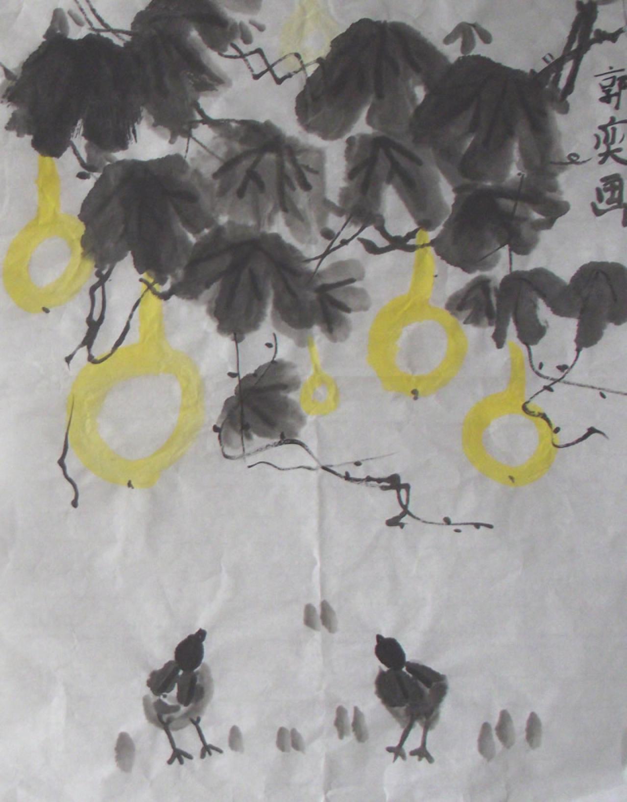 葫芦和小鸡 郭奕画