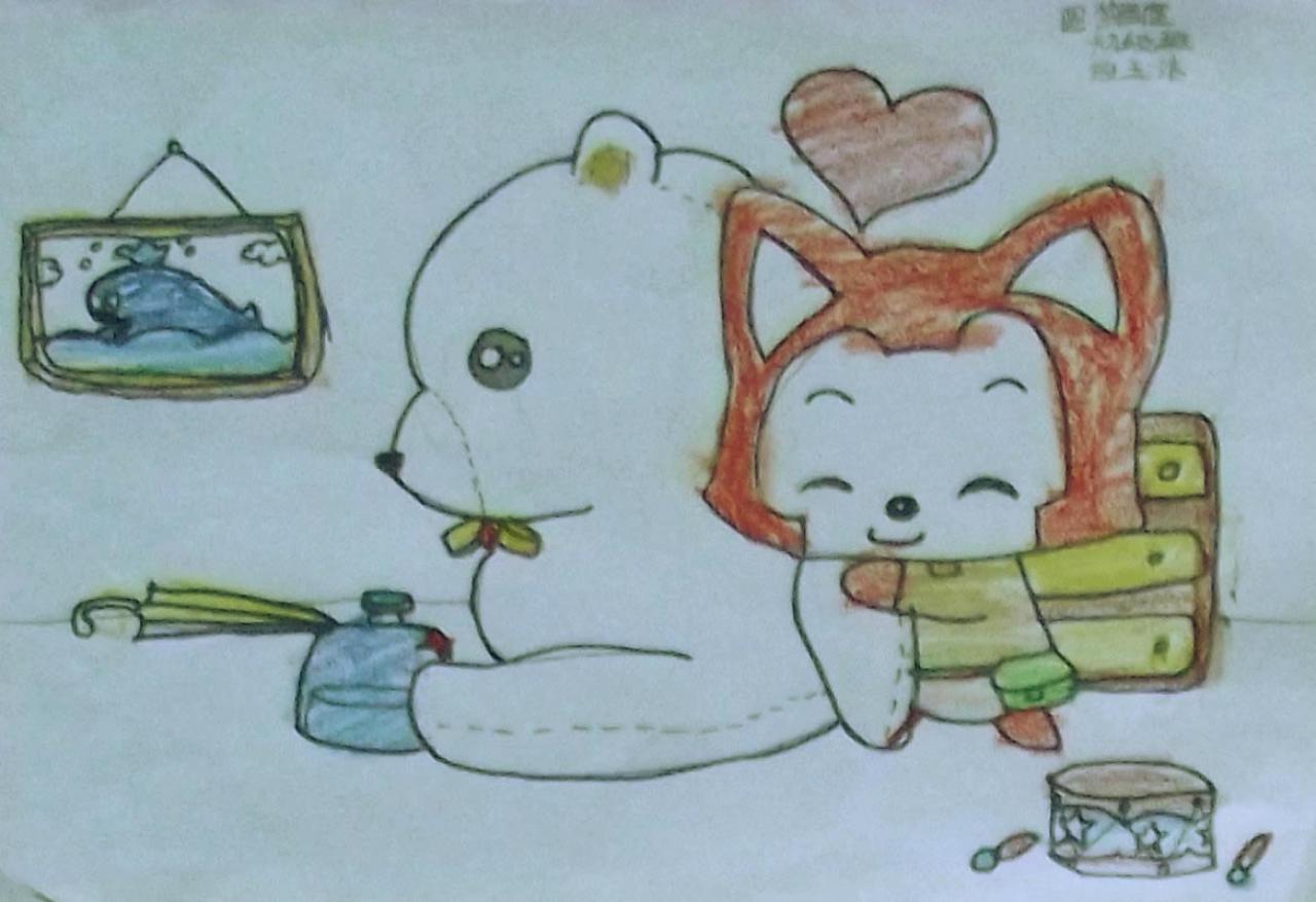 阿狸抱大熊 段玉洁画