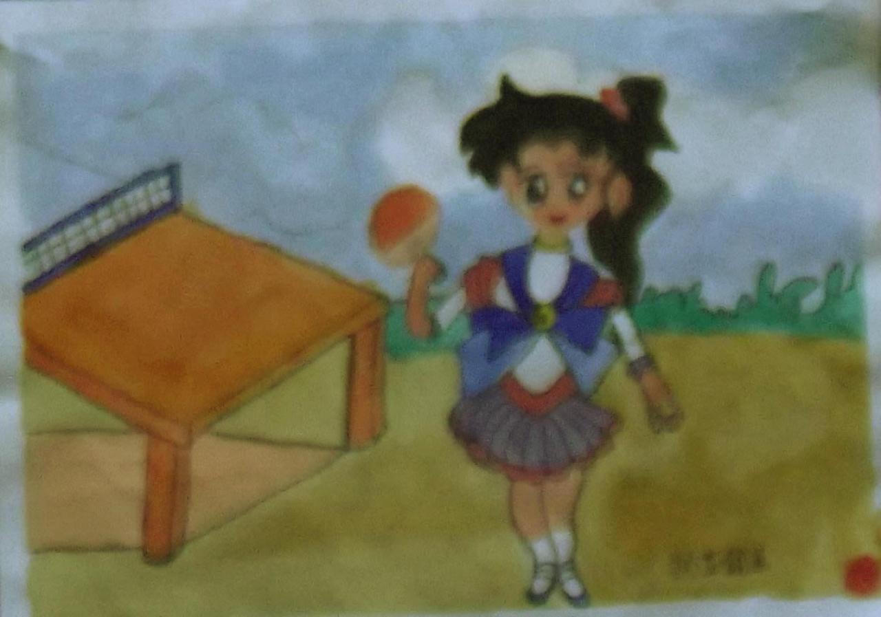 打乒乓球的女孩 杨芷懿画
