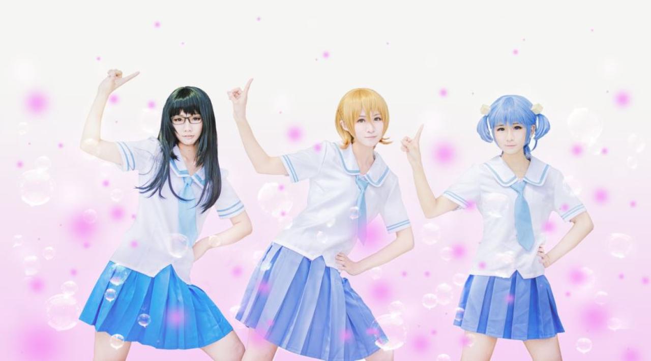 水上麻衣、相生祐子和长野原美绪模仿动漫日和片尾曲舞蹈