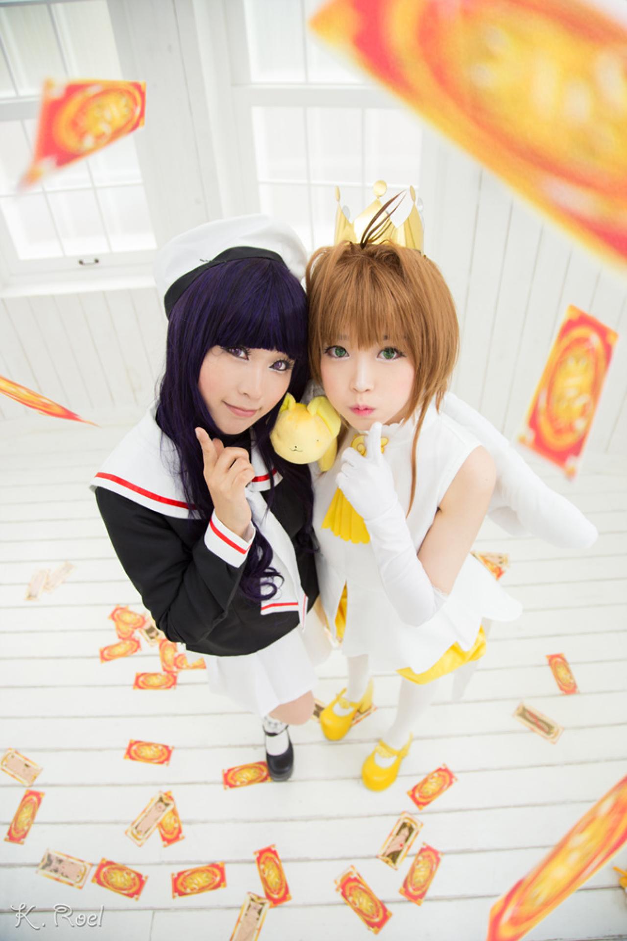 兔娘扮演木之本樱和小伙伴一起作嘘的手势