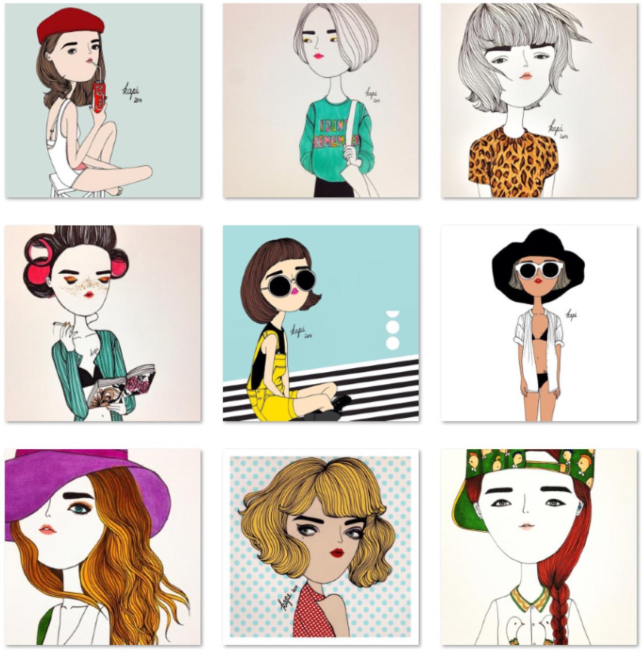 可爱卡通复古女孩头像九张 预览图