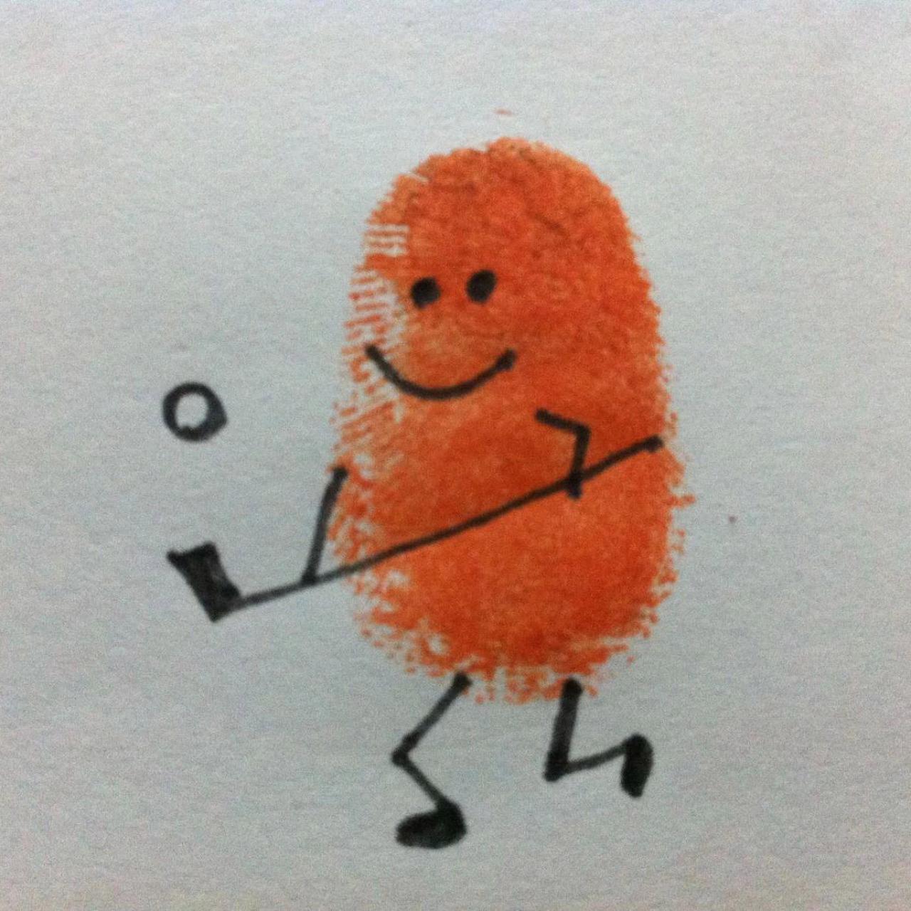 打高尔夫球的橙色指纹画小人