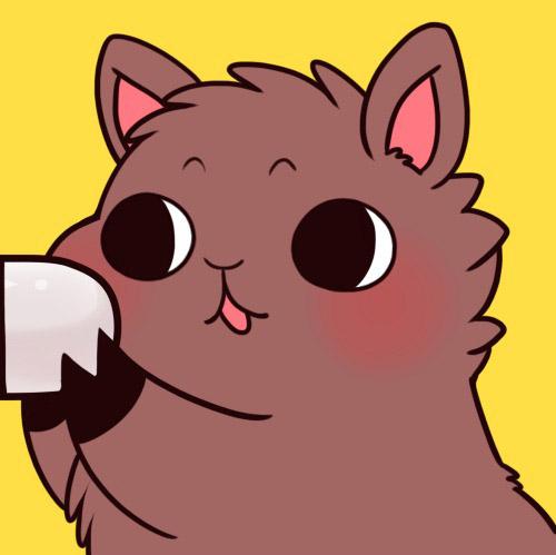 棕色羊驼双手捧着胶囊，送到白色羊驼嘴边的头像