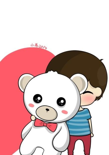 阿树单手抱着小熊手机壁纸