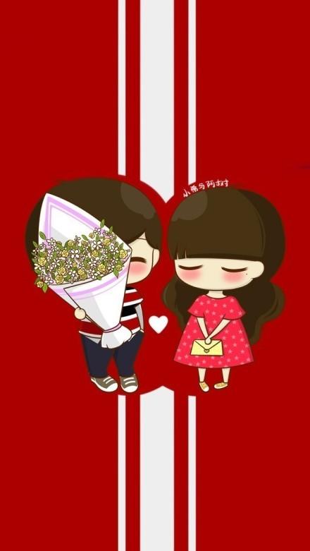 阿树送小希鲜花，小希拿着信封萌萌哒手机壁纸