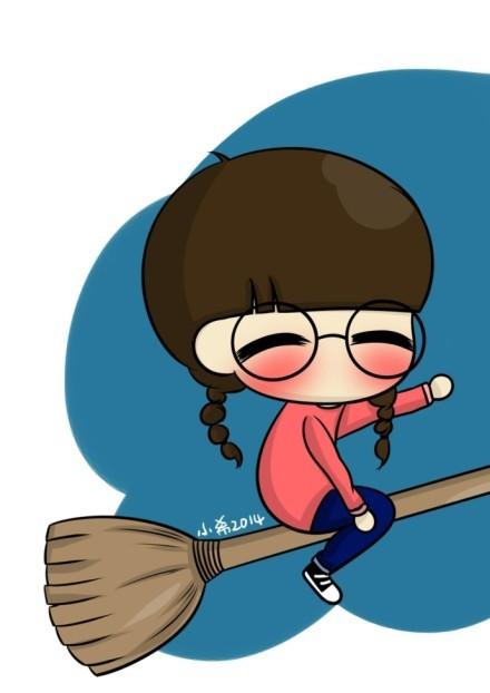 小希戴着眼镜骑着扫帚手机壁纸