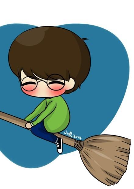 阿树戴着眼镜骑着扫帚手机壁纸