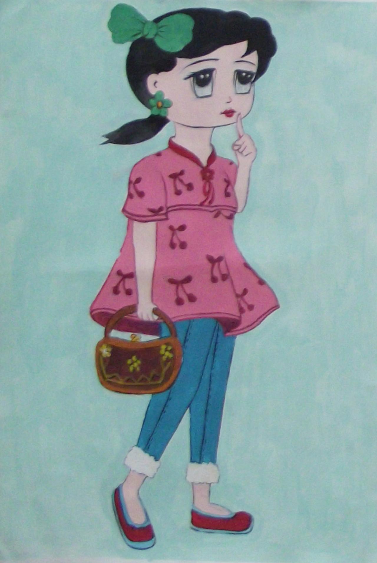 拎包的小姑娘 吴老师画