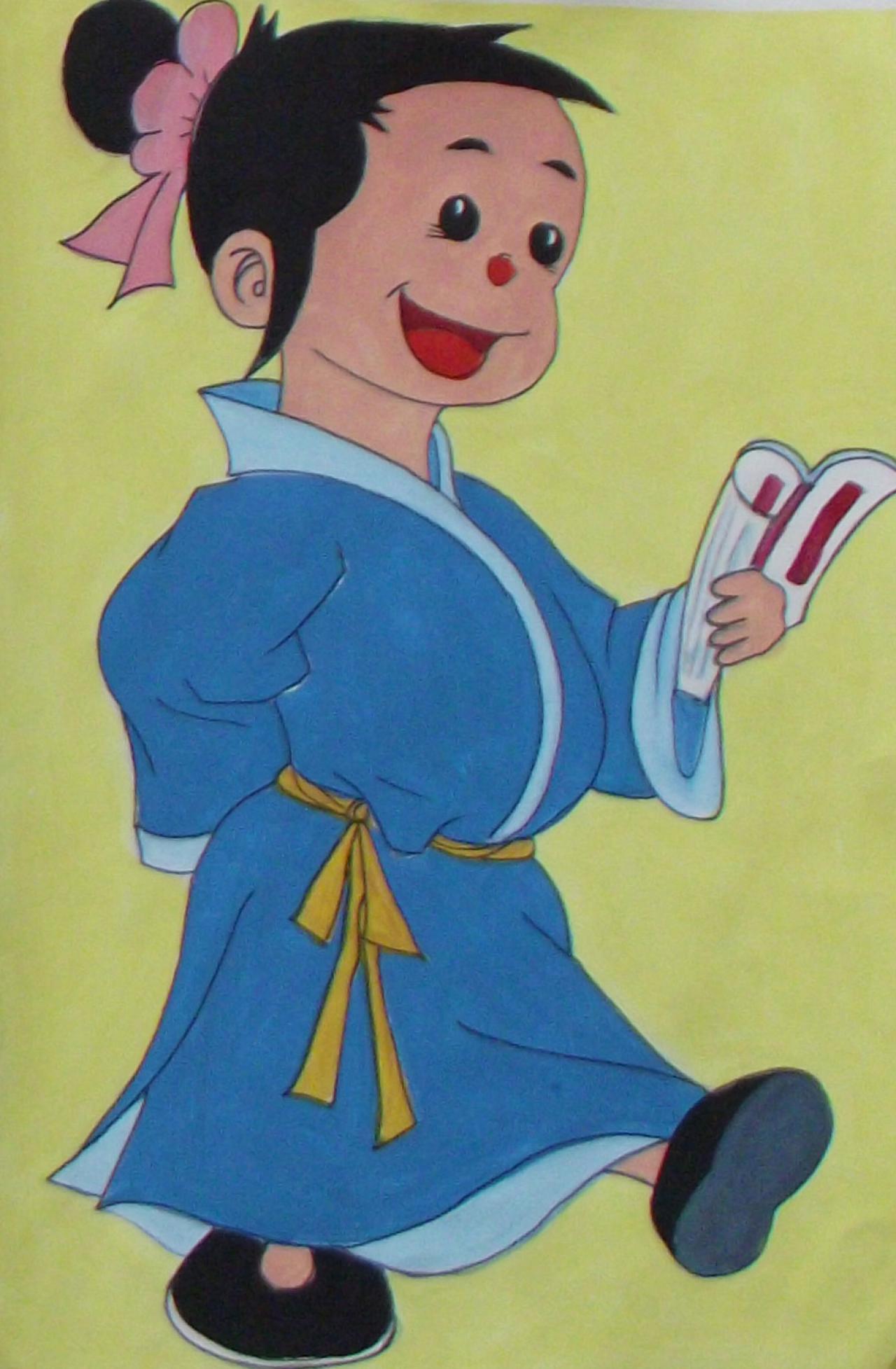 边走边看书，准备进京赶考的书生 吴老师画