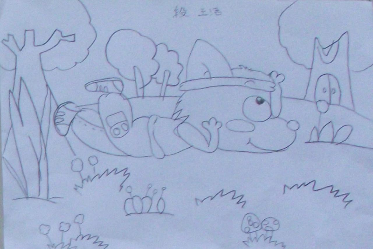 趴在地上思考的大灰狼 段玉洁画