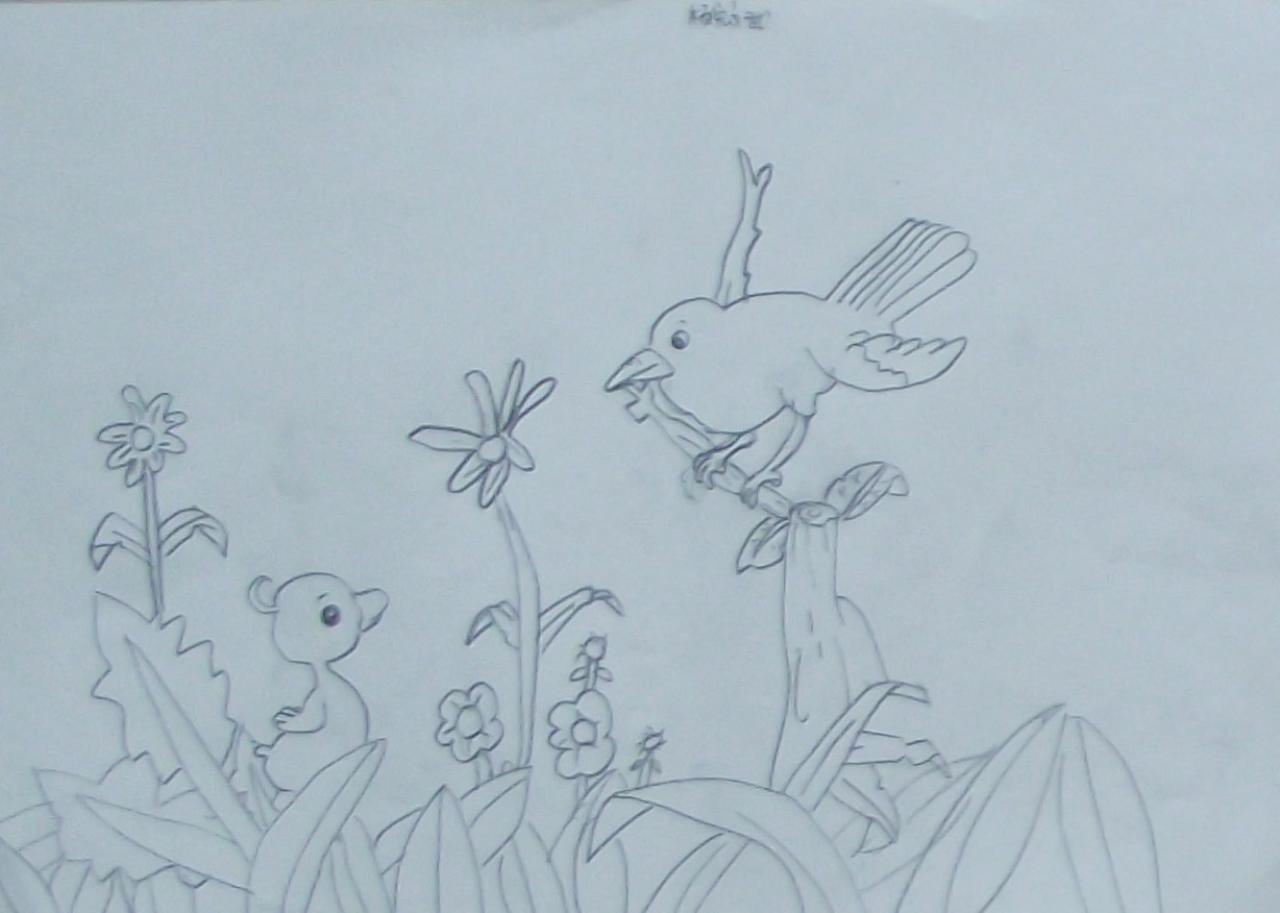 小鸟和小鸭子对话 杨宏斌画