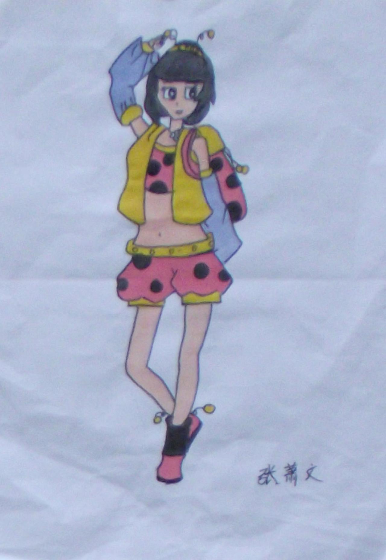 Cosplay瓢虫的短发女孩 张萧文画